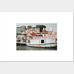 Varanasi, boat in river Ganges, India Posters and Art